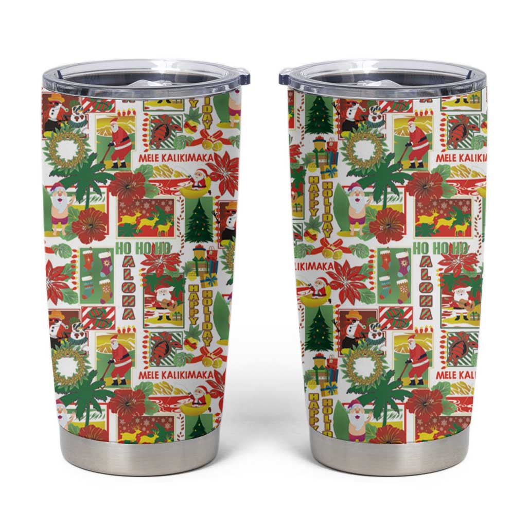 Hawaiian Santa Christmas Pattern Tumbler Cup White Version - Polynesian Pride