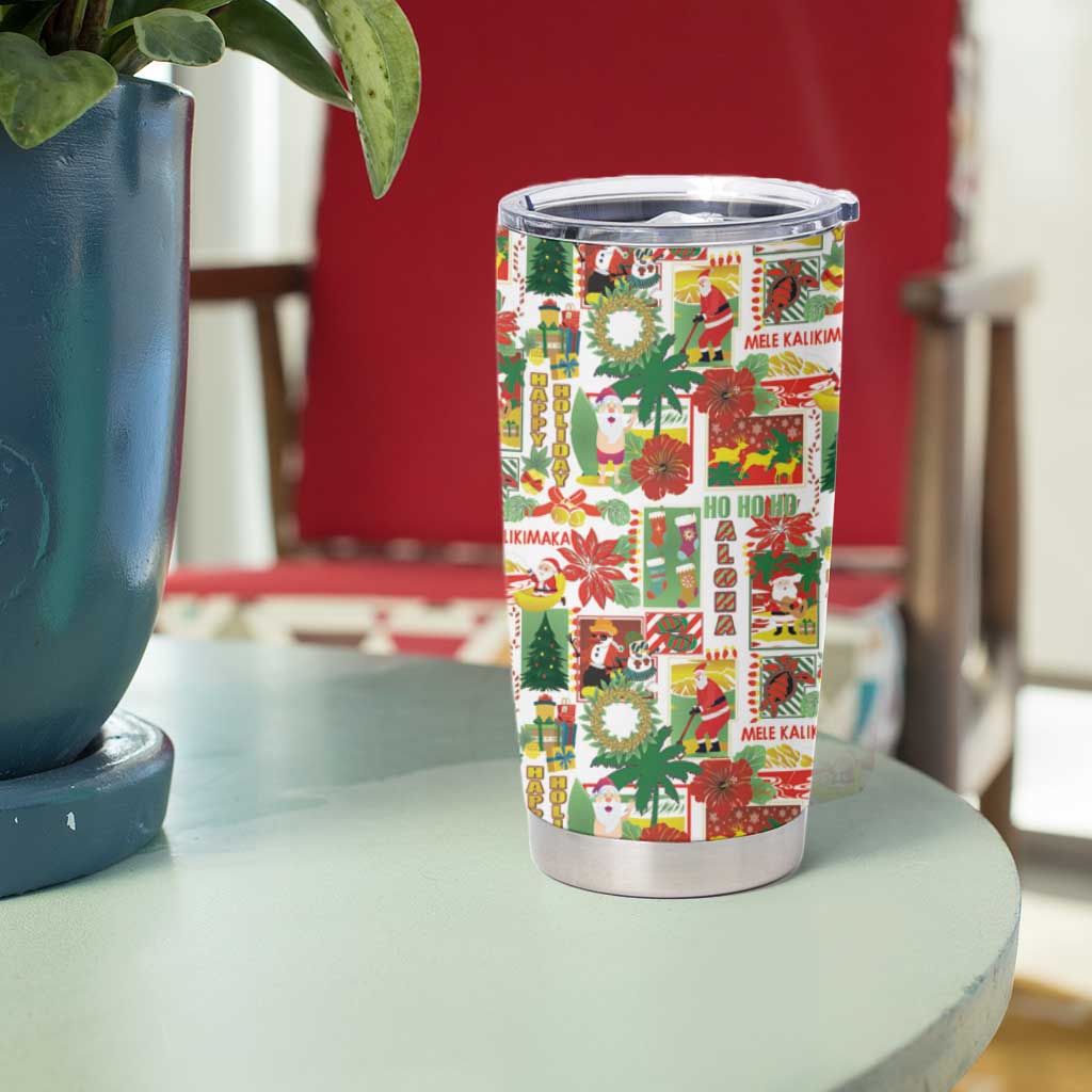 Hawaiian Santa Christmas Pattern Tumbler Cup White Version - Polynesian Pride
