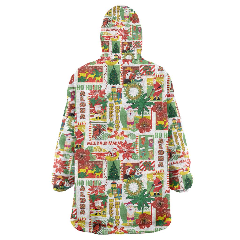 Hawaiian Santa Christmas Pattern Wearable Blanket Hoodie White Version - Polynesian Pride