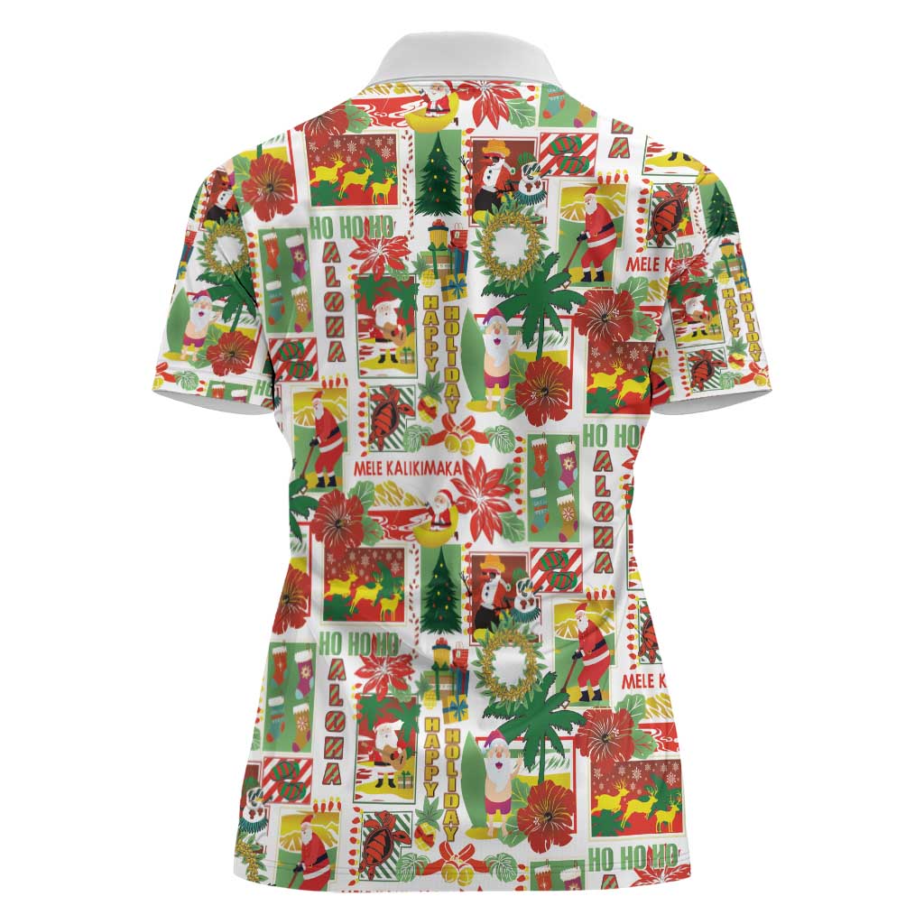 Hawaiian Santa Christmas Pattern Women Polo Shirt White Version - Polynesian Pride