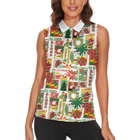 Hawaiian Santa Christmas Pattern Women Sleeveless Polo Shirt White Version - Polynesian Pride