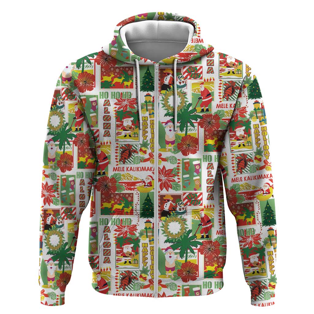 Hawaiian Santa Christmas Pattern Zip Hoodie White Version - Polynesian Pride
