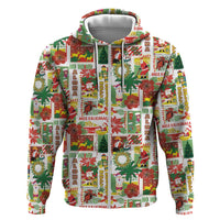 Hawaiian Santa Christmas Pattern Zip Hoodie White Version - Polynesian Pride