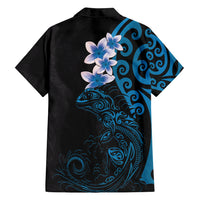 New Zealand Tuatara Plumeria Family Matching Long Sleeve Bodycon Dress and Hawaiian Shirt Maori Blue Koru Tribal Tattoo LT01 - Polynesian Pride