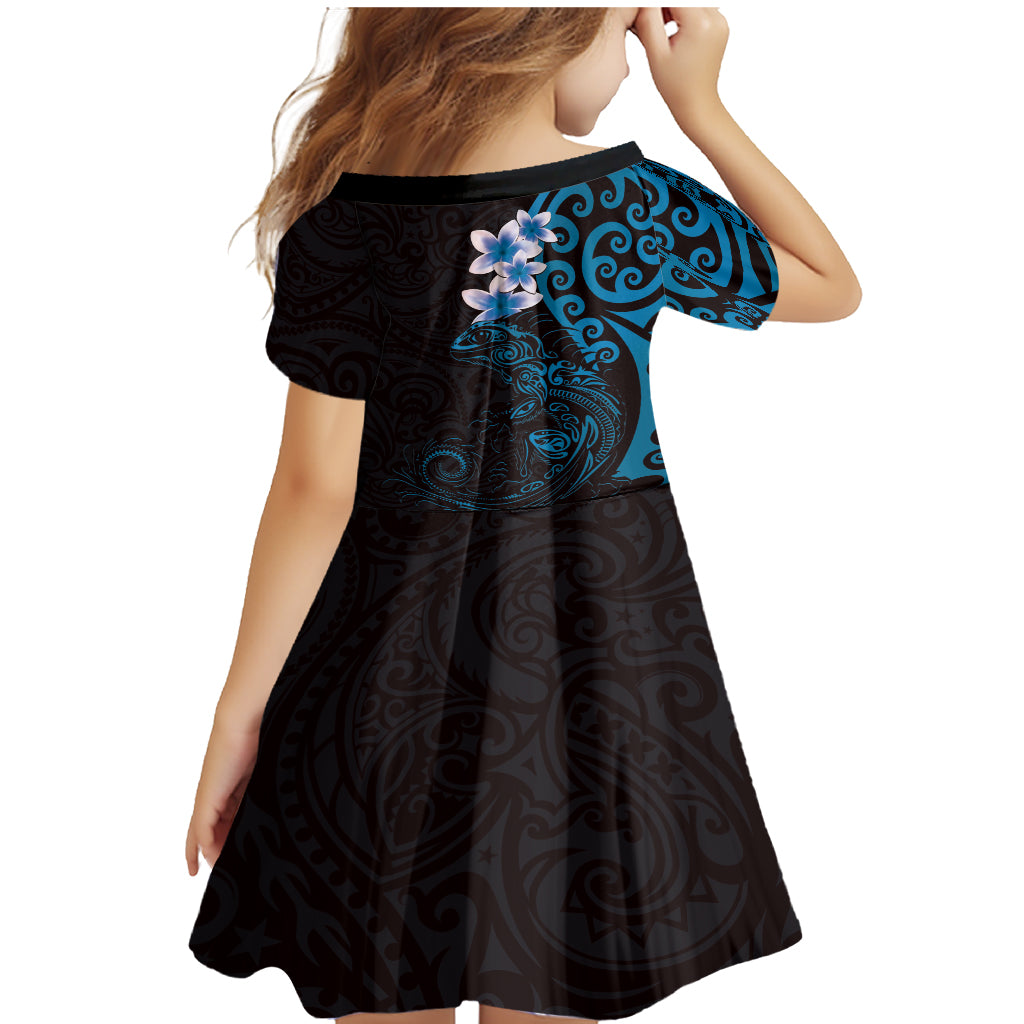 New Zealand Tuatara Plumeria Family Matching Mermaid Dress and Hawaiian Shirt Maori Blue Koru Tribal Tattoo