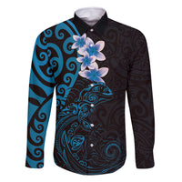 New Zealand Tuatara Plumeria Family Matching Mermaid Dress and Hawaiian Shirt Maori Blue Koru Tribal Tattoo