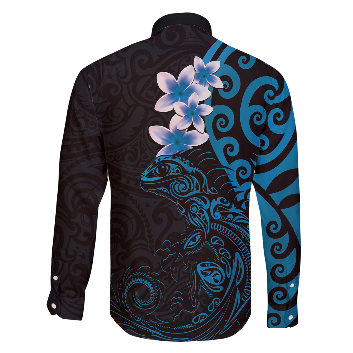 New Zealand Tuatara Plumeria Family Matching Puletasi and Hawaiian Shirt Maori Blue Koru Tribal Tattoo LT01 - Polynesian Pride