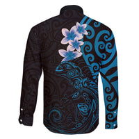 New Zealand Tuatara Plumeria Family Matching Puletasi and Hawaiian Shirt Maori Blue Koru Tribal Tattoo LT01 - Polynesian Pride