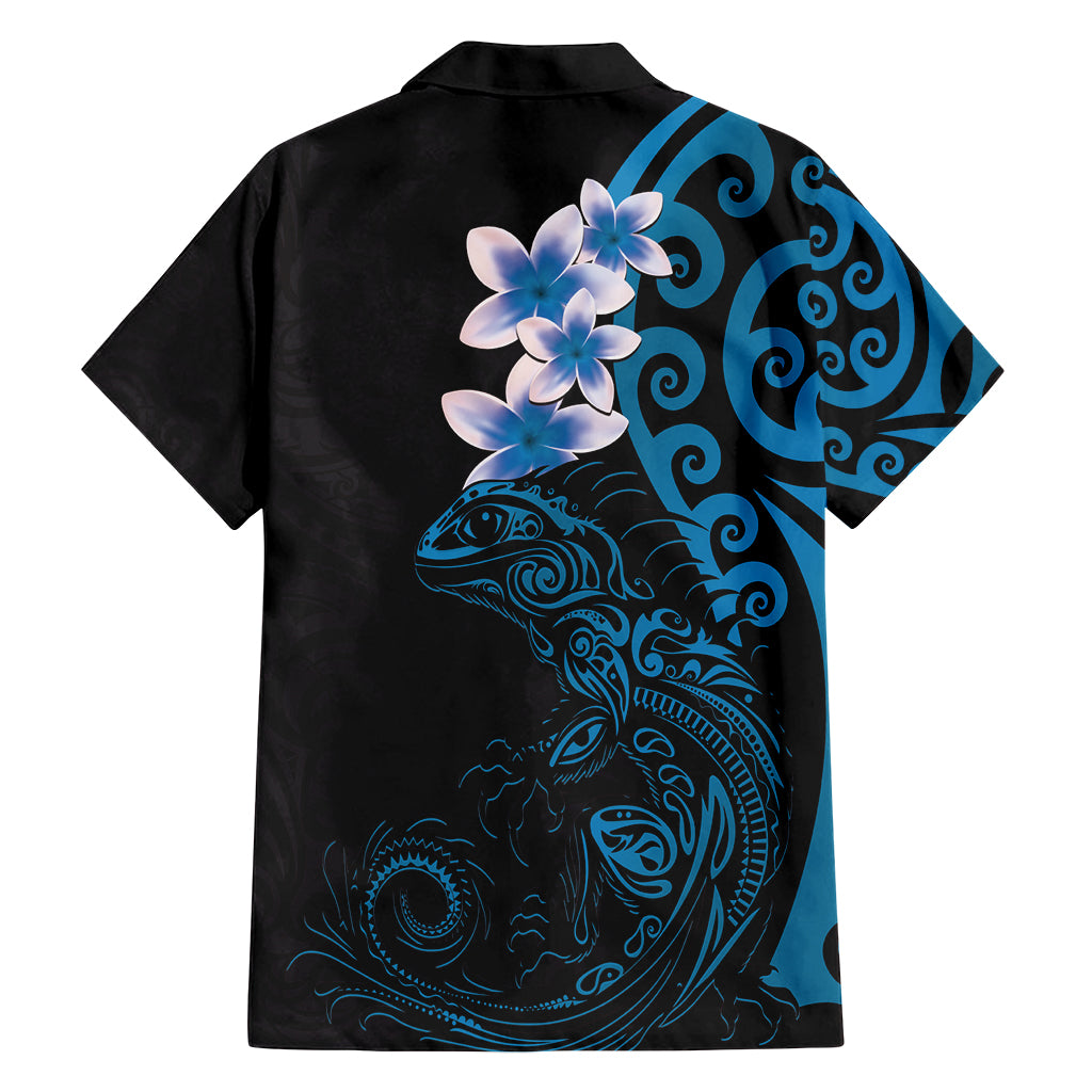 New Zealand Tuatara Plumeria Family Matching Tank Maxi Dress and Hawaiian Shirt Maori Blue Koru Tribal Tattoo