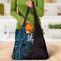 New Zealand Tuatara Plumeria Grocery Bag Maori Blue Koru Tribal Tattoo