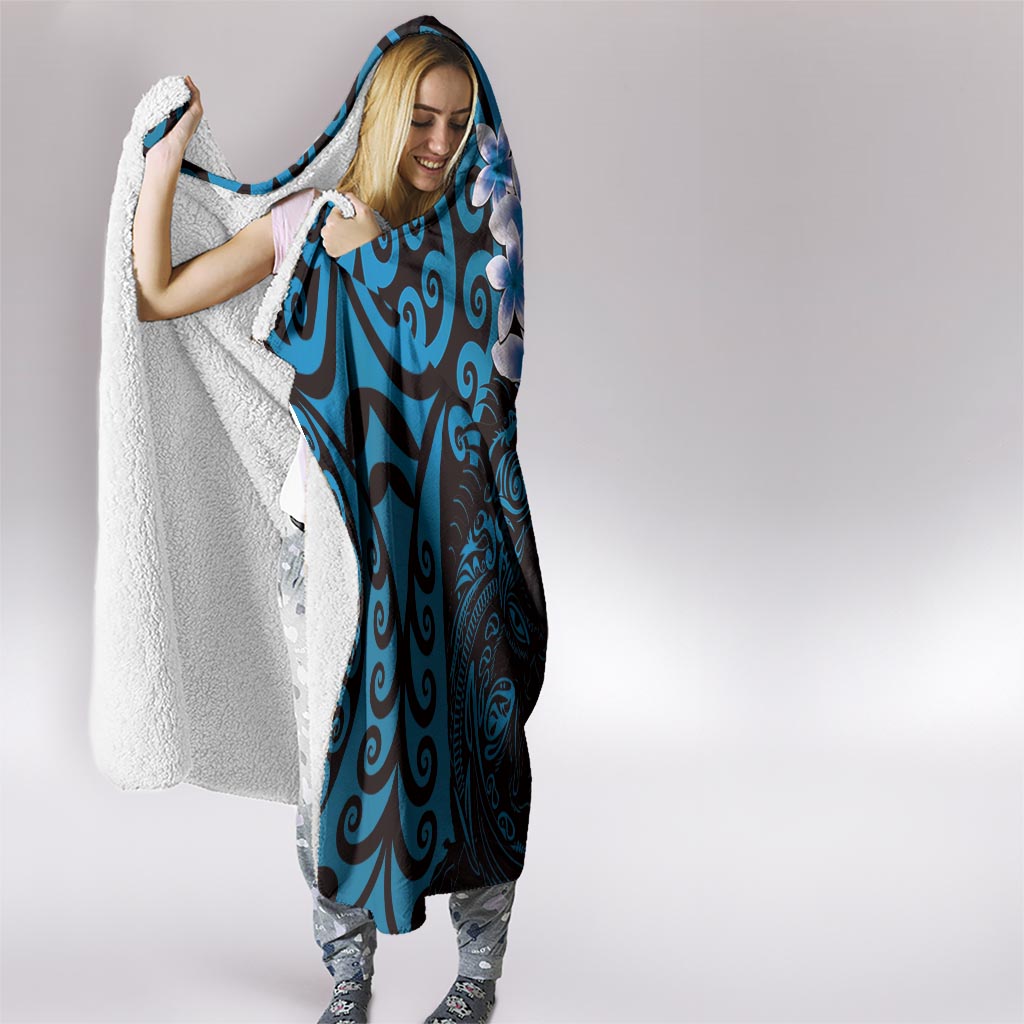New Zealand Tuatara Plumeria Hooded Blanket Maori Blue Koru Tribal Tattoo LT01 - Polynesian Pride