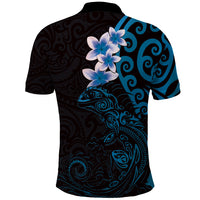 New Zealand Tuatara Plumeria Polo Shirt Maori Blue Koru Tribal Tattoo