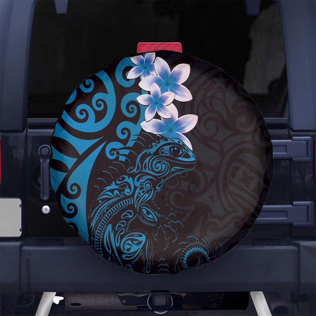 New Zealand Tuatara Plumeria Spare Tire Cover Maori Blue Koru Tribal Tattoo