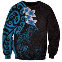 New Zealand Tuatara Plumeria Sweatshirt Maori Blue Koru Tribal Tattoo
