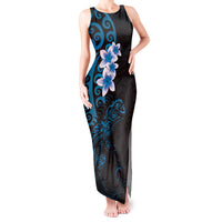 New Zealand Tuatara Plumeria Tank Maxi Dress Maori Blue Koru Tribal Tattoo LT01 Women Blue - Polynesian Pride