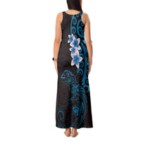 New Zealand Tuatara Plumeria Tank Maxi Dress Maori Blue Koru Tribal Tattoo LT01 - Polynesian Pride