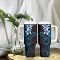 New Zealand Tuatara Plumeria Tumbler With Handle Maori Blue Koru Tribal Tattoo