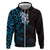 New Zealand Tuatara Plumeria Zip Hoodie Maori Blue Koru Tribal Tattoo