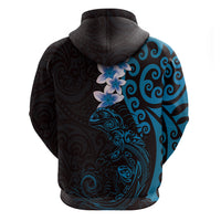 New Zealand Tuatara Plumeria Zip Hoodie Maori Blue Koru Tribal Tattoo LT01 - Polynesian Pride