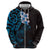 New Zealand Tuatara Plumeria Zip Hoodie Maori Blue Koru Tribal Tattoo