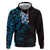 New Zealand Tuatara Plumeria Zip Hoodie Maori Blue Koru Tribal Tattoo
