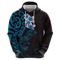 New Zealand Tuatara Plumeria Zip Hoodie Maori Blue Koru Tribal Tattoo LT01 - Polynesian Pride
