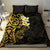 New Zealand Tuatara Plumeria Bedding Set Maori Gold Koru Tribal Tattoo