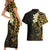 New Zealand Tuatara Plumeria Couples Matching Short Sleeve Bodycon Dress and Hawaiian Shirt Maori Gold Koru Tribal Tattoo