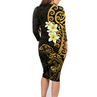 New Zealand Tuatara Plumeria Family Matching Long Sleeve Bodycon Dress and Hawaiian Shirt Maori Gold Koru Tribal Tattoo LT01 - Polynesian Pride