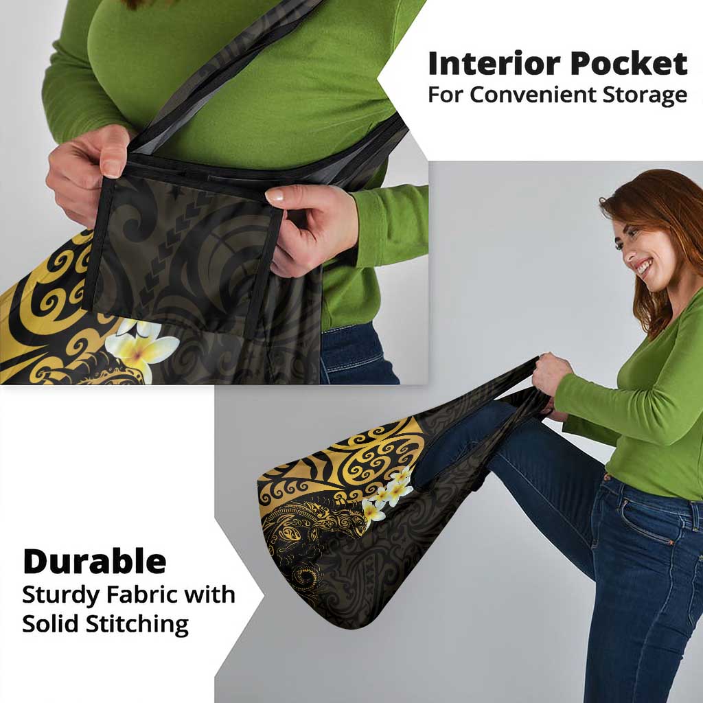 New Zealand Tuatara Plumeria Grocery Bag Maori Gold Koru Tribal Tattoo