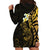 New Zealand Tuatara Plumeria Hoodie Dress Maori Gold Koru Tribal Tattoo