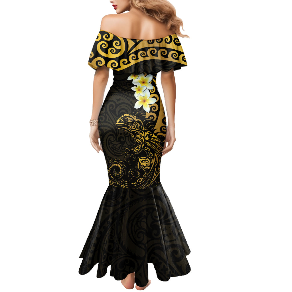 New Zealand Tuatara Plumeria Mermaid Dress Maori Gold Koru Tribal Tattoo LT01 - Polynesian Pride