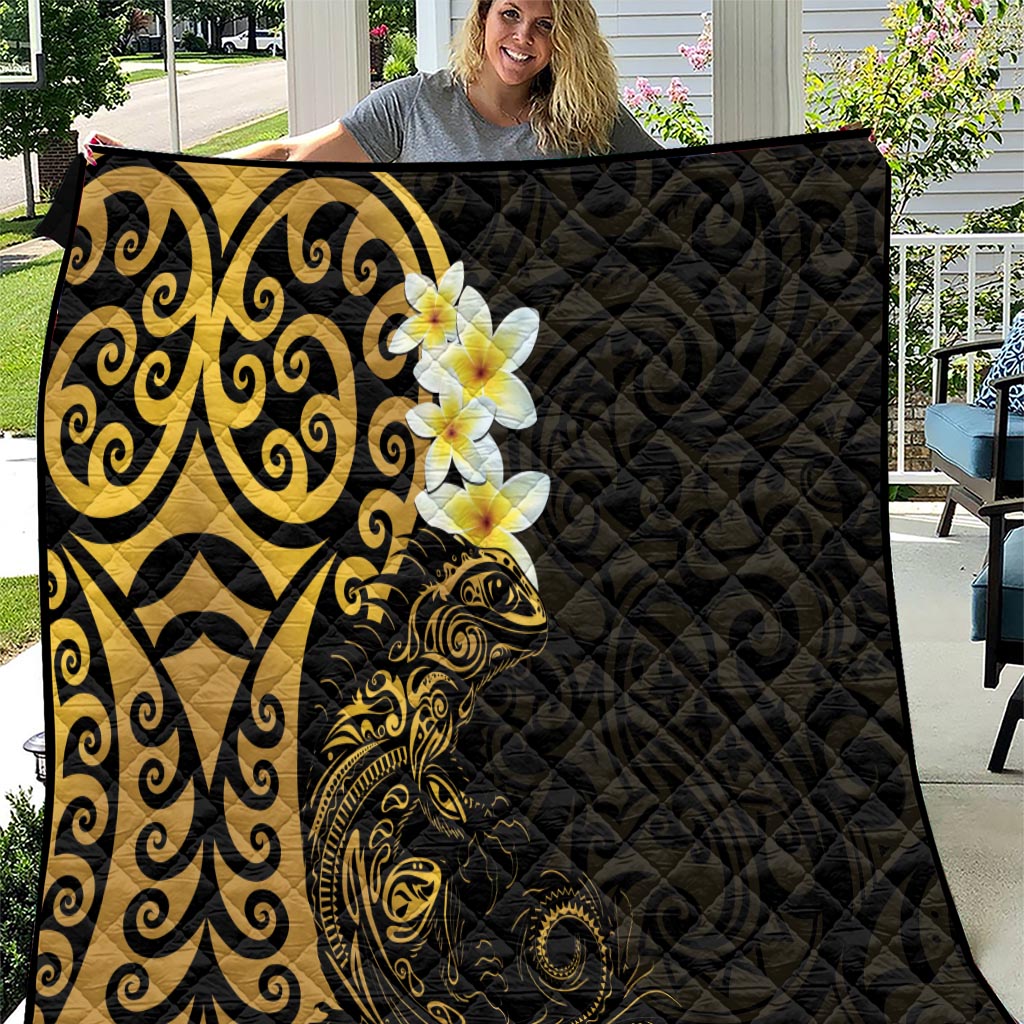New Zealand Tuatara Plumeria Quilt Maori Gold Koru Tribal Tattoo LT01 Gold - Polynesian Pride