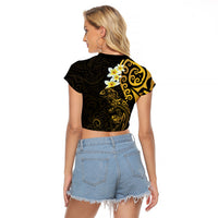 New Zealand Tuatara Plumeria Raglan Cropped T Shirt Maori Gold Koru Tribal Tattoo LT01 - Polynesian Pride