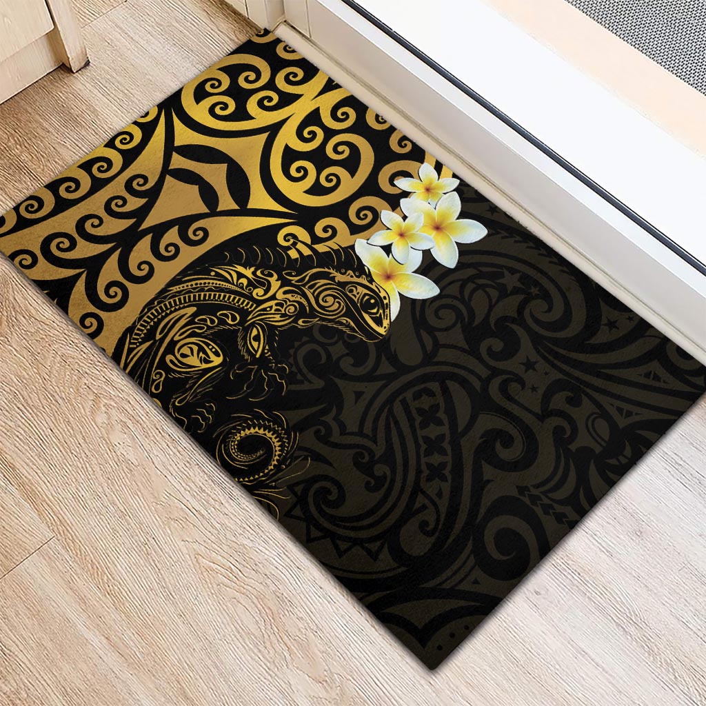 New Zealand Tuatara Plumeria Rubber Doormat Maori Gold Koru Tribal Tattoo LT01 - Polynesian Pride