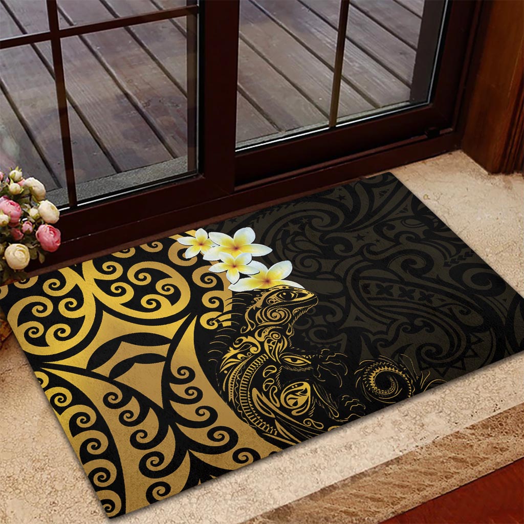 New Zealand Tuatara Plumeria Rubber Doormat Maori Gold Koru Tribal Tattoo LT01 - Polynesian Pride