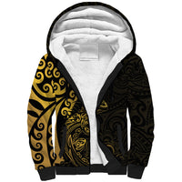 New Zealand Tuatara Plumeria Sherpa Hoodie Maori Gold Koru Tribal Tattoo LT01 Unisex Gold - Polynesian Pride