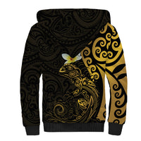 New Zealand Tuatara Plumeria Sherpa Hoodie Maori Gold Koru Tribal Tattoo LT01 - Polynesian Pride