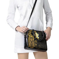 New Zealand Tuatara Plumeria Shoulder Handbag Maori Gold Koru Tribal Tattoo