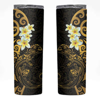 New Zealand Tuatara Plumeria Skinny Tumbler Maori Gold Koru Tribal Tattoo