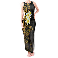 New Zealand Tuatara Plumeria Tank Maxi Dress Maori Gold Koru Tribal Tattoo LT01 Women Gold - Polynesian Pride
