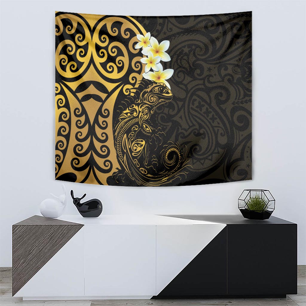 New Zealand Tuatara Plumeria Tapestry Maori Gold Koru Tribal Tattoo LT01 - Polynesian Pride