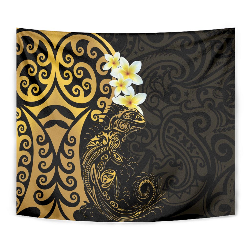 New Zealand Tuatara Plumeria Tapestry Maori Gold Koru Tribal Tattoo LT01 - Polynesian Pride