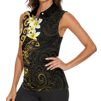 New Zealand Tuatara Plumeria Women Sleeveless Polo Shirt Maori Gold Koru Tribal Tattoo