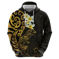 New Zealand Tuatara Plumeria Zip Hoodie Maori Gold Koru Tribal Tattoo LT01 - Polynesian Pride