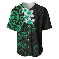 New Zealand Tuatara Plumeria Baseball Jersey Maori Green Koru Tribal Tattoo