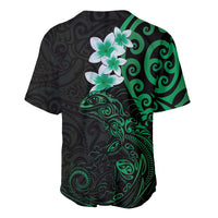 New Zealand Tuatara Plumeria Baseball Jersey Maori Green Koru Tribal Tattoo