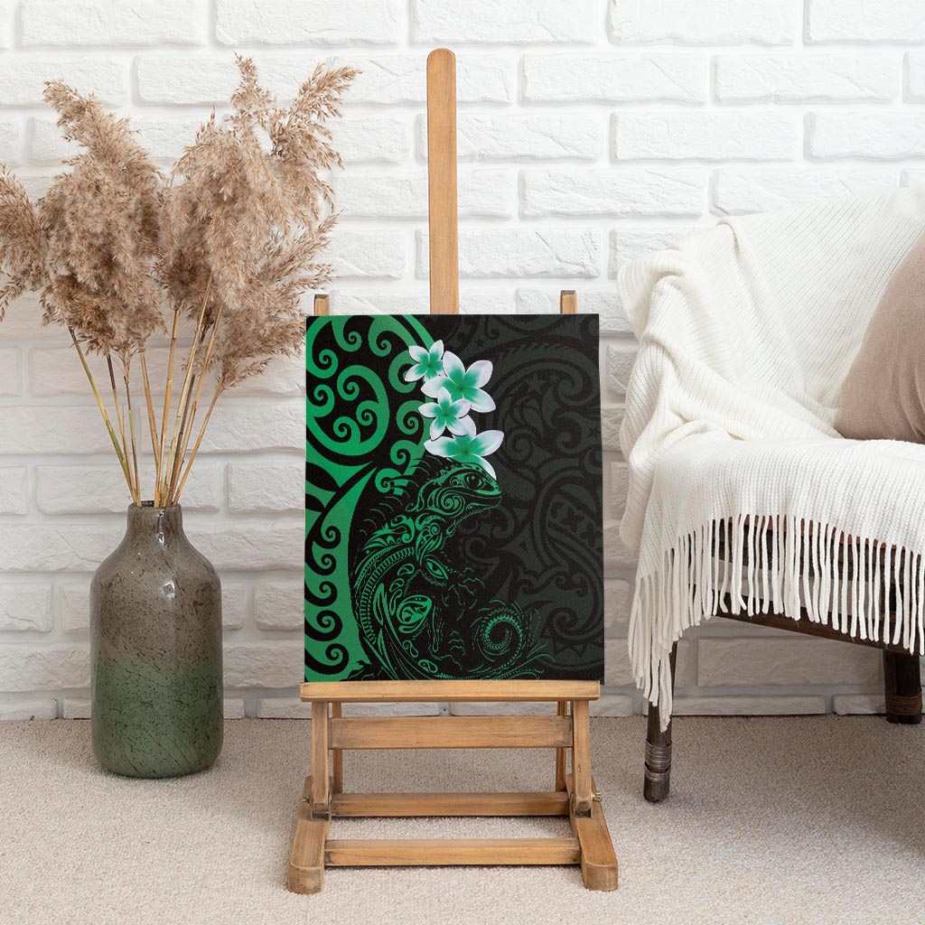 New Zealand Tuatara Plumeria Canvas Wall Art Maori Green Koru Tribal Tattoo