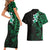 New Zealand Tuatara Plumeria Couples Matching Short Sleeve Bodycon Dress and Hawaiian Shirt Maori Green Koru Tribal Tattoo