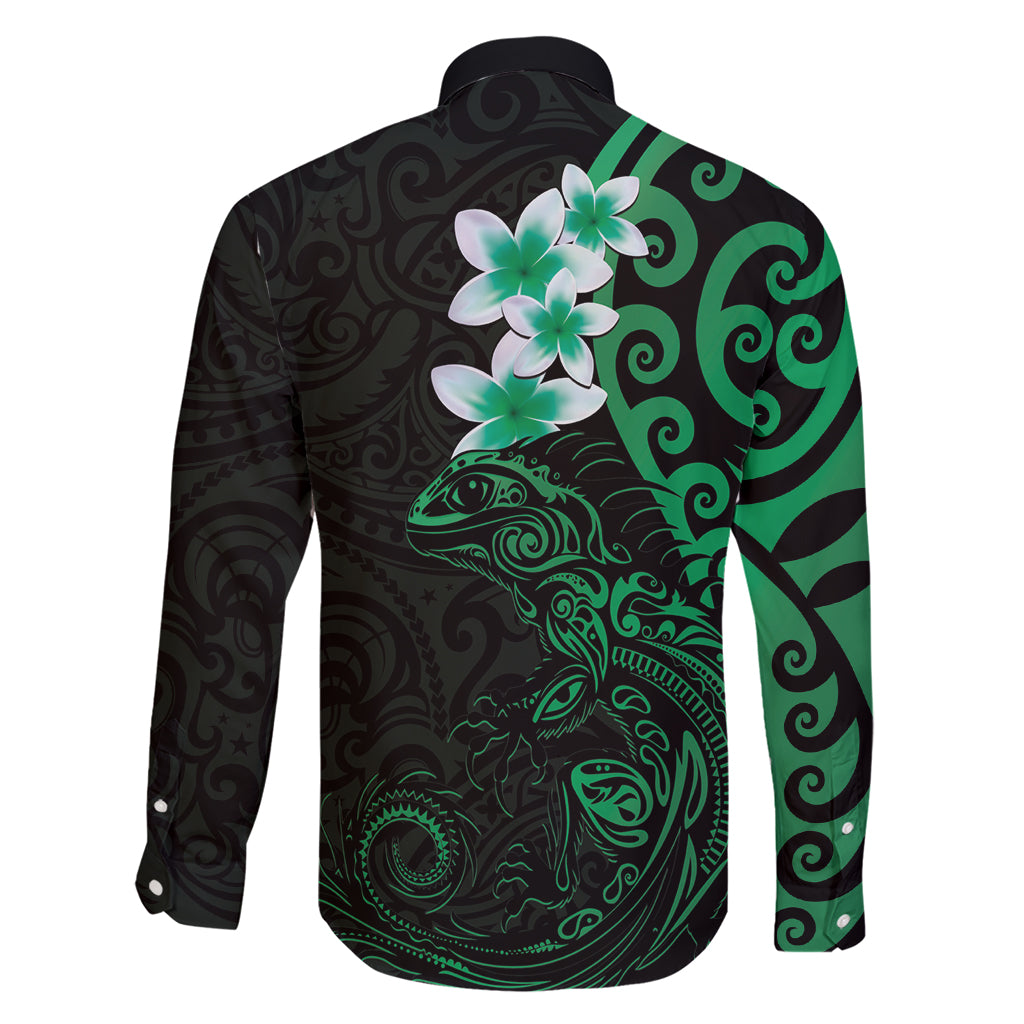New Zealand Tuatara Plumeria Family Matching Short Sleeve Bodycon Dress and Hawaiian Shirt Maori Green Koru Tribal Tattoo LT01 - Polynesian Pride